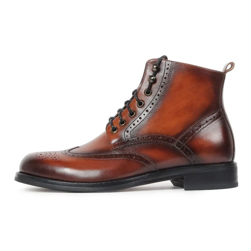Winter New Motorcycle Boots Men Patina Blake Brogue Male Classic Ankle Boot Genuine Cow Leather Lace-Up Bota Hombre - Image 3