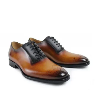 Handmade Italian Vintage Patina Oxford Brogue Shoes - Genuine Leather Dress Shoes for Men