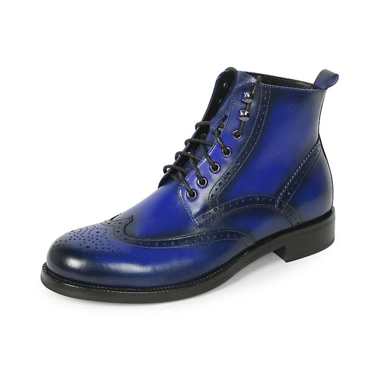 Winter New Motorcycle Boots Men Patina Blake Brogue Male Classic Ankle Boot Genuine Cow Leather Lace-Up Bota Hombre - Image 7