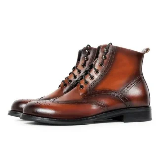 Winter New Motorcycle Boots Men Patina Blake Brogue Male Classic Ankle Boot Genuine Cow Leather Lace-Up Bota Hombre