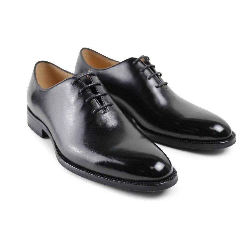 Men's Formal Black Oxford Shoes - Genuine Leather Blake Patina Dress Shoes