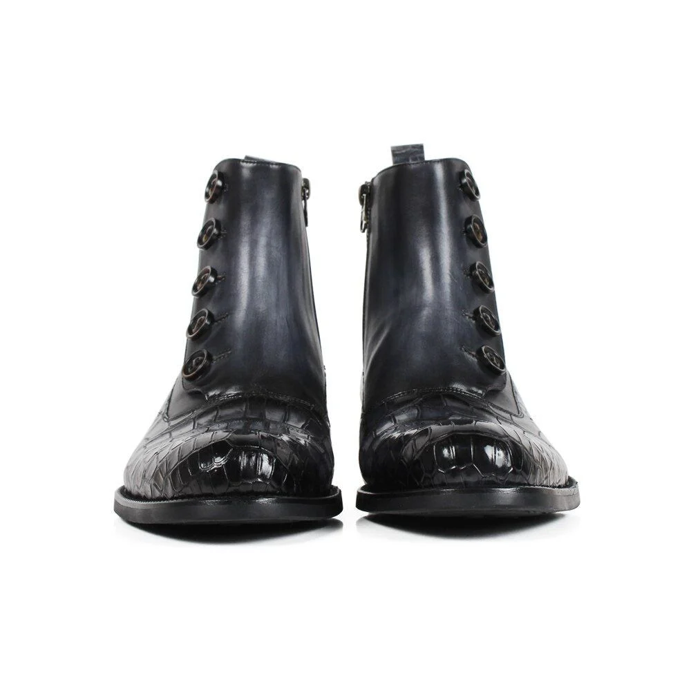 Genuine Crocodile & Cow Leather Ankle Boots – Handmade Black Bespoke Wedding & Office Shoes for Men - Image 3