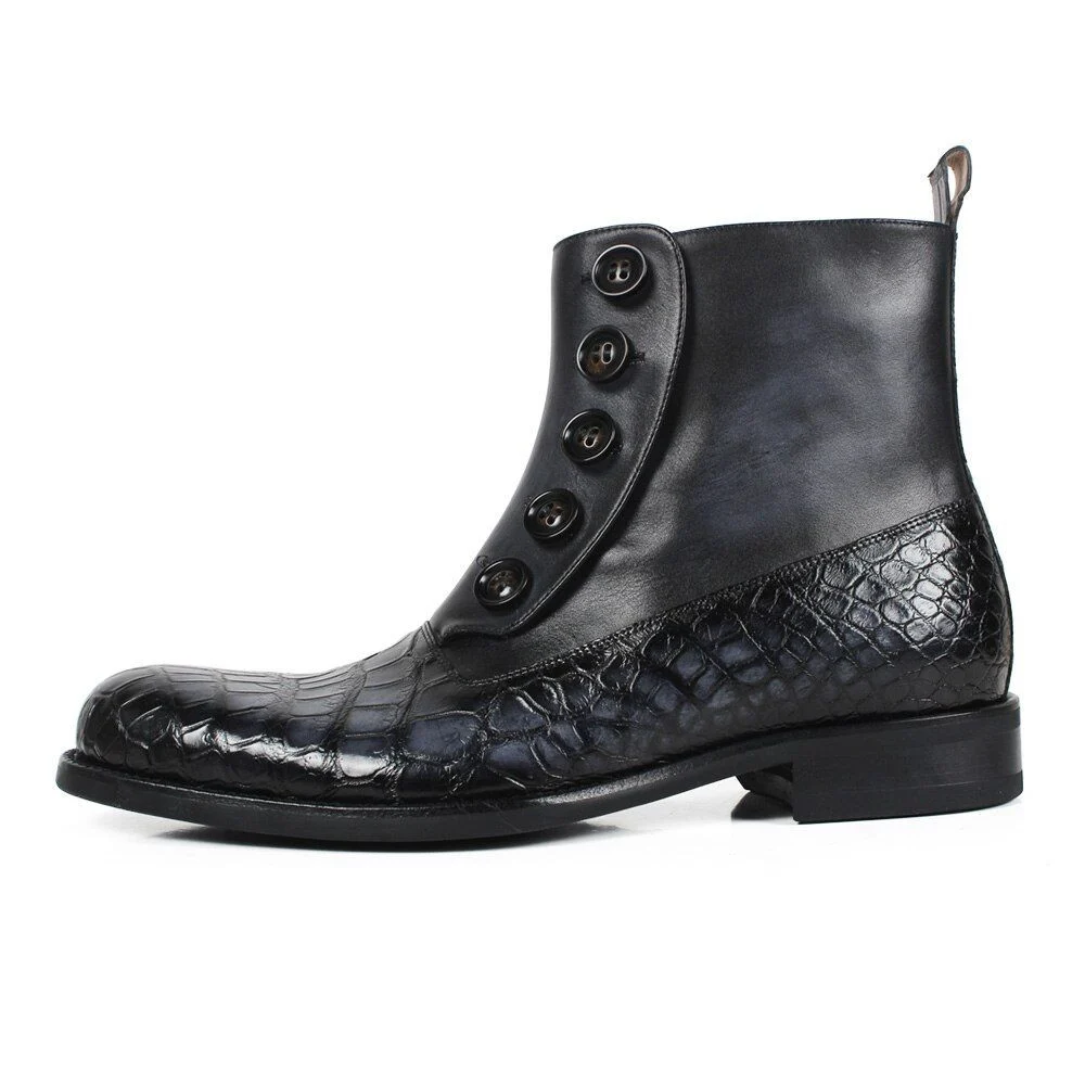 Genuine Crocodile & Cow Leather Ankle Boots – Handmade Black Bespoke Wedding & Office Shoes for Men - Image 4
