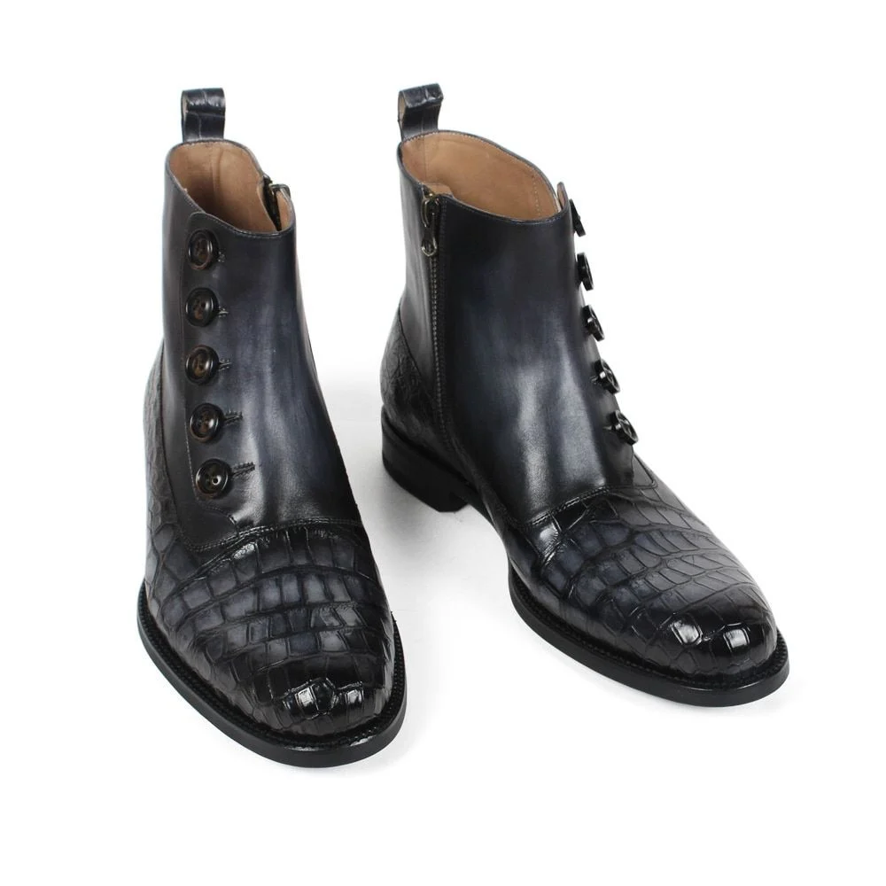Genuine Crocodile & Cow Leather Ankle Boots – Handmade Black Bespoke Wedding & Office Shoes for Men - Image 6