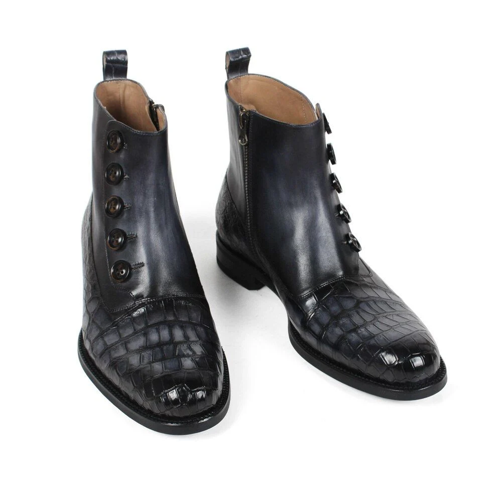 Genuine Crocodile & Cow Leather Ankle Boots – Handmade Black Bespoke Wedding & Office Shoes for Men - Image 2