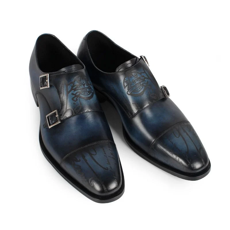 Vintage Retro Designer Monk Shoes - Genuine Leather Luxury Dress Shoes for Men - Image 4