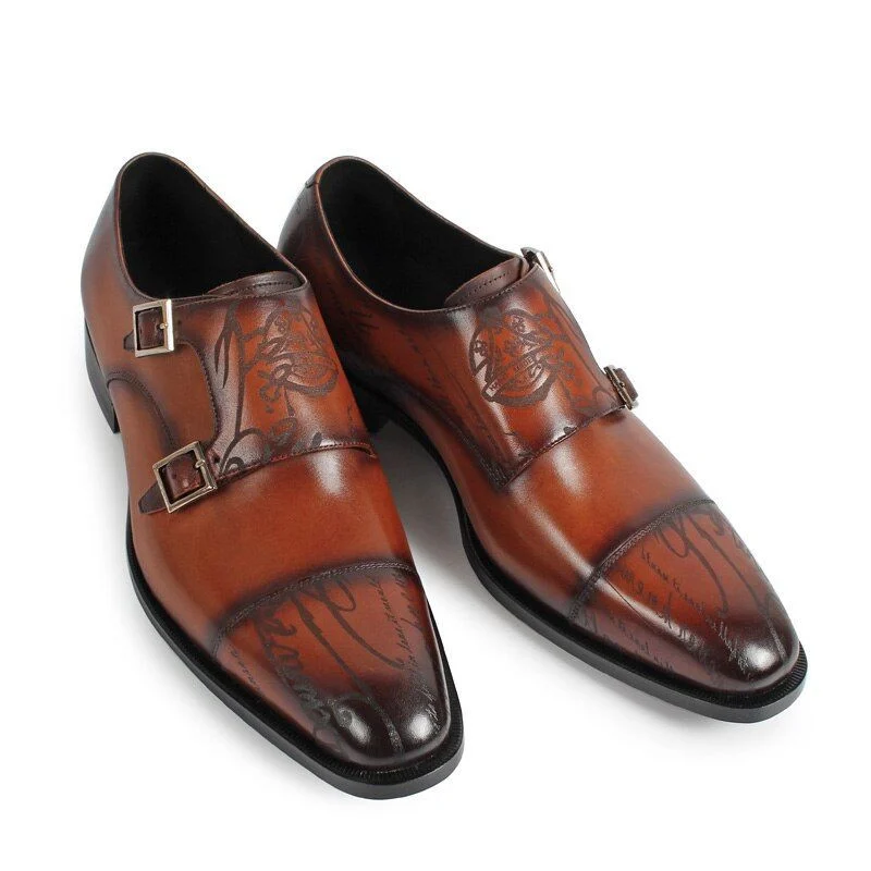 Vintage Retro Designer Monk Shoes - Genuine Leather Luxury Dress Shoes for Men - Image 3