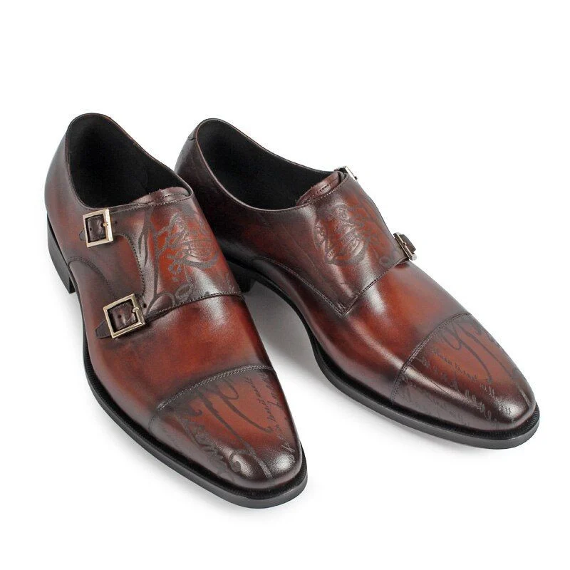 Vintage Retro Designer Monk Shoes - Genuine Leather Luxury Dress Shoes for Men - Image 7