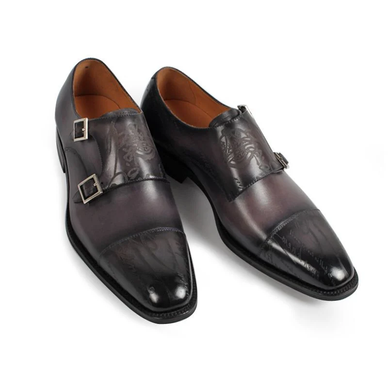 Vintage Retro Designer Monk Shoes - Genuine Leather Luxury Dress Shoes for Men - Image 2