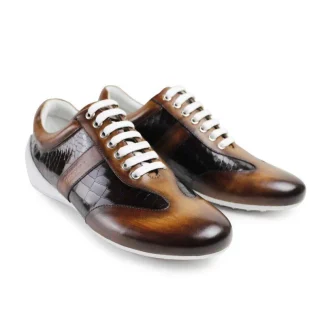 Handmade Custom Patina Leather Sneakers - 100% Genuine Cow Leather Casual Luxury Shoes for Men