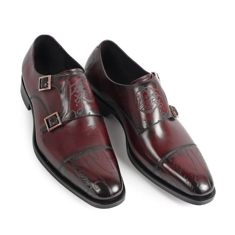 Vintage Retro Designer Monk Shoes - Genuine Leather Luxury Dress Shoes for Men - Image 5