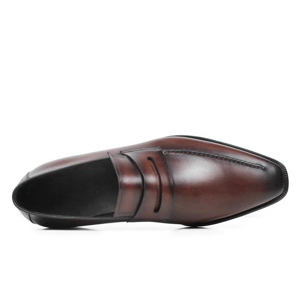 Handmade Patina Coffee Leather Square Toe Shoes - Men’s Summer Wedding and Office Footwear - Image 4