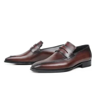 Handmade Patina Coffee Leather Square Toe Shoes - Men’s Summer Wedding and Office Footwear