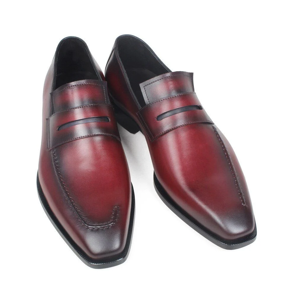 Handmade Patina Coffee Leather Square Toe Shoes - Men’s Summer Wedding and Office Footwear - Image 8