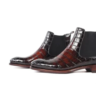 Handmade Crocodile Leather Winter Boots – Luxury Fur-Lined Alligator Ankle Boots for Men