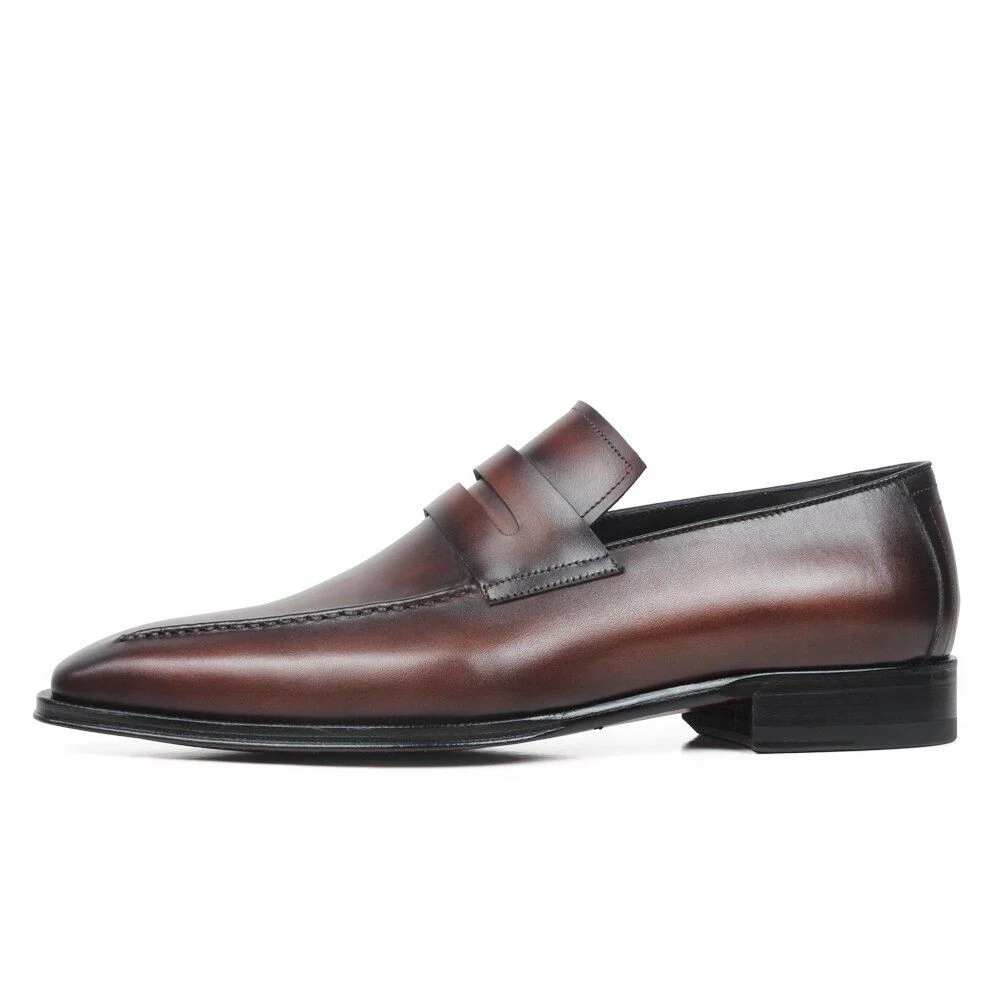Handmade Patina Coffee Leather Square Toe Shoes - Men’s Summer Wedding and Office Footwear - Image 2