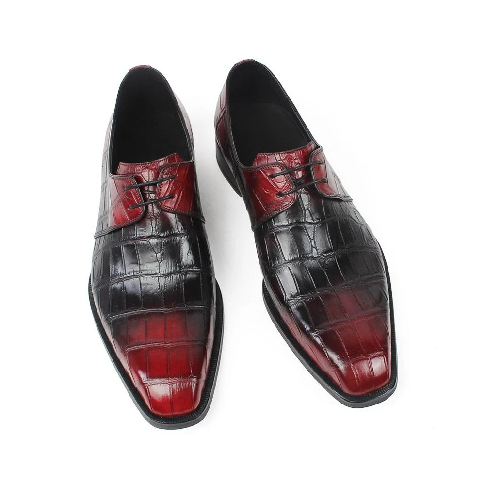 Men’s Classic Patina Crocodile Leather Derby Shoes – Genuine Leather Formal Dress Shoes - Image 10