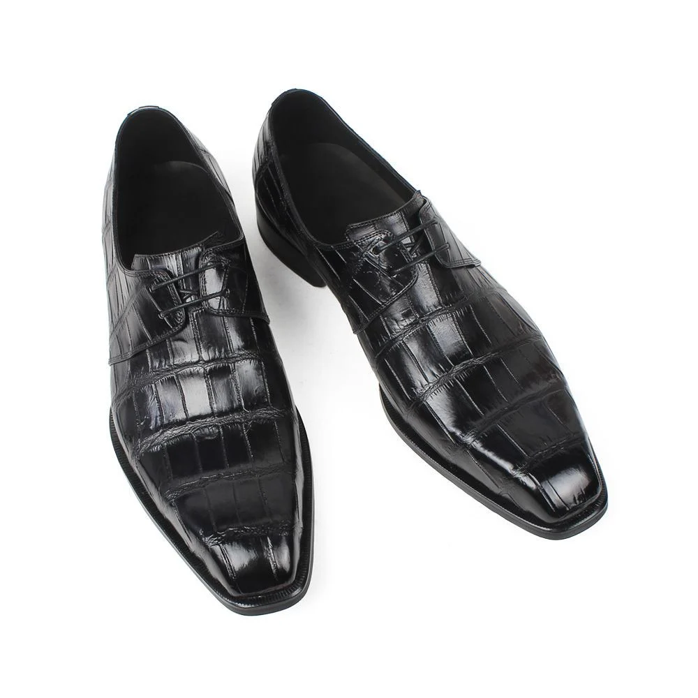 Men’s Classic Patina Crocodile Leather Derby Shoes – Genuine Leather Formal Dress Shoes - Image 7