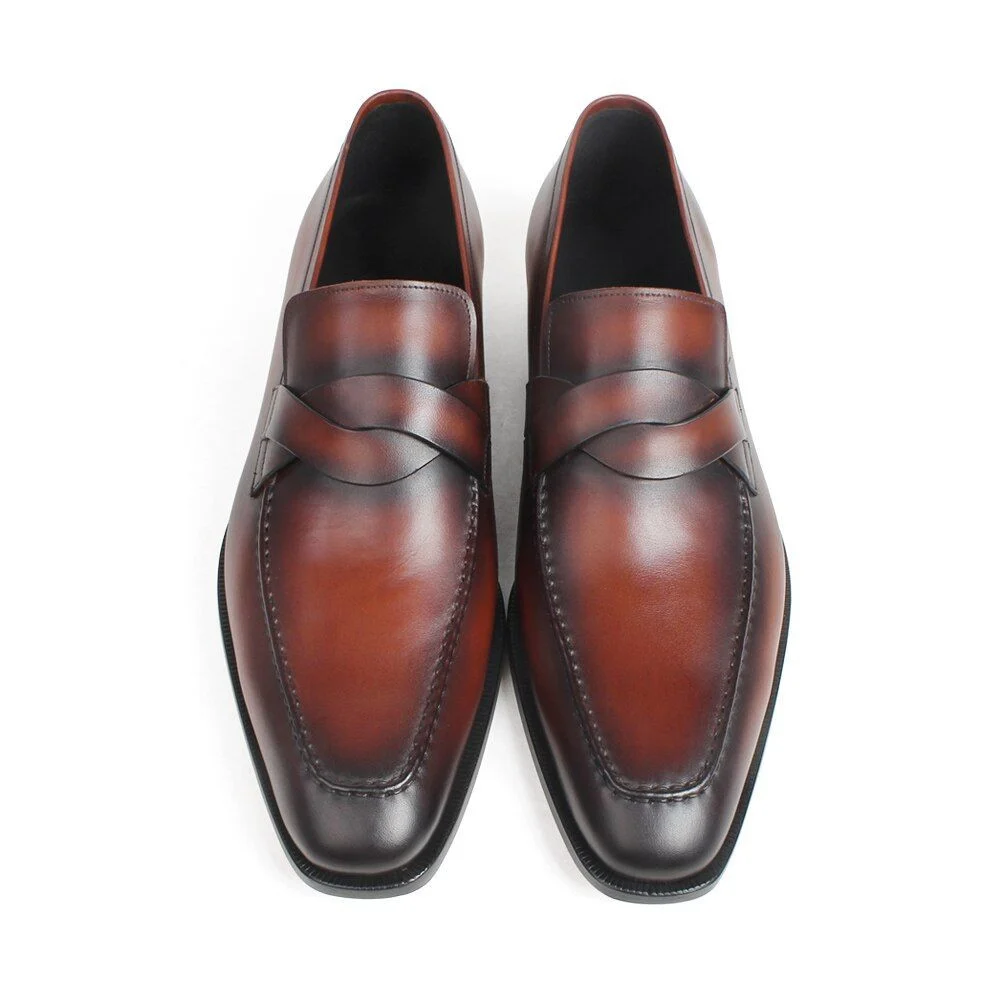 Men’s Handmade Patina Leather Loafers - Casual Slip-On Shoes for Wedding and Office - Image 2
