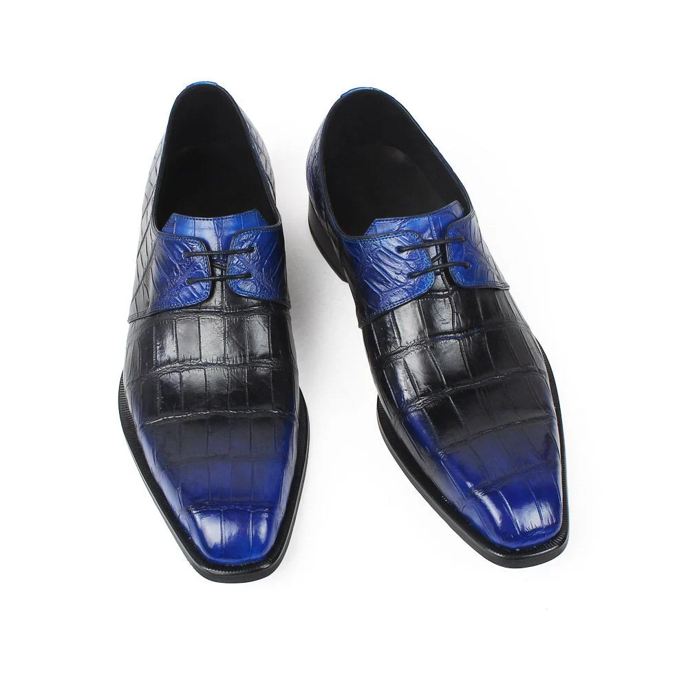 Men’s Classic Patina Crocodile Leather Derby Shoes – Genuine Leather Formal Dress Shoes - Image 8