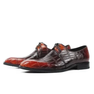 Men’s Classic Patina Crocodile Leather Derby Shoes – Genuine Leather Formal Dress Shoes