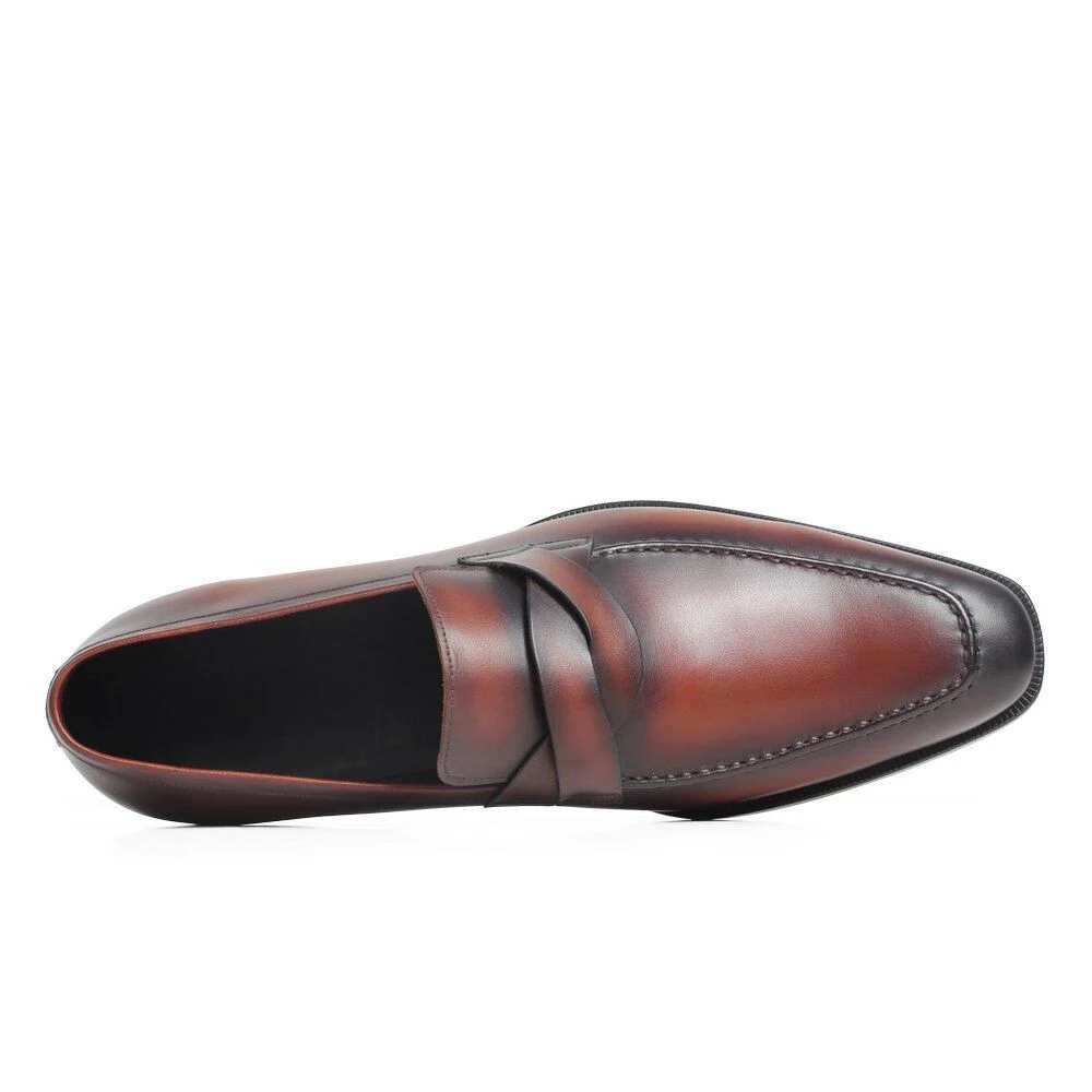 Men’s Handmade Patina Leather Loafers - Casual Slip-On Shoes for Wedding and Office - Image 4