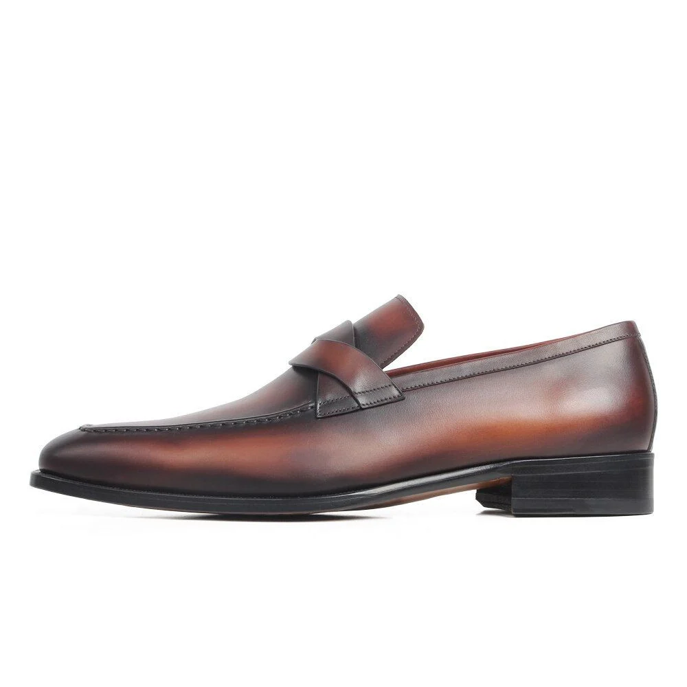 Men’s Handmade Patina Leather Loafers - Casual Slip-On Shoes for Wedding and Office - Image 3