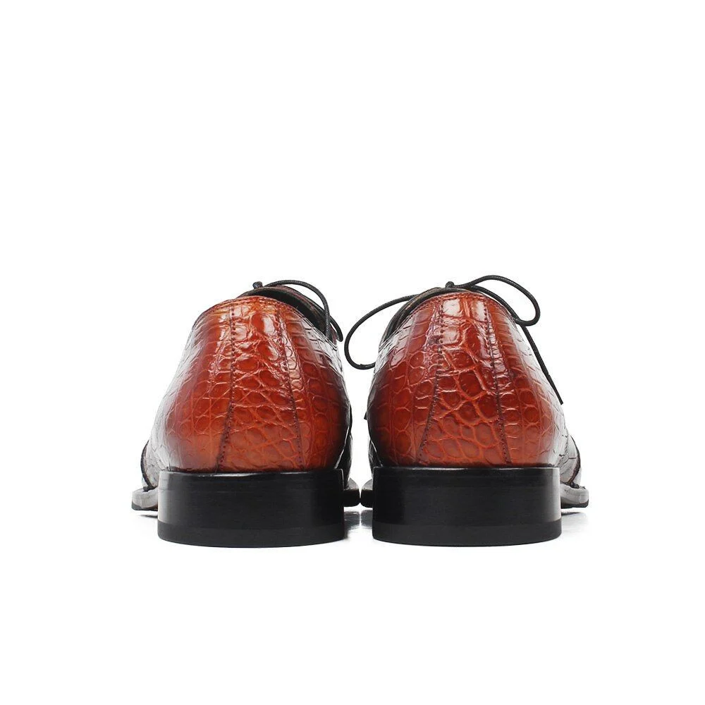 Men’s Classic Patina Crocodile Leather Derby Shoes – Genuine Leather Formal Dress Shoes - Image 5