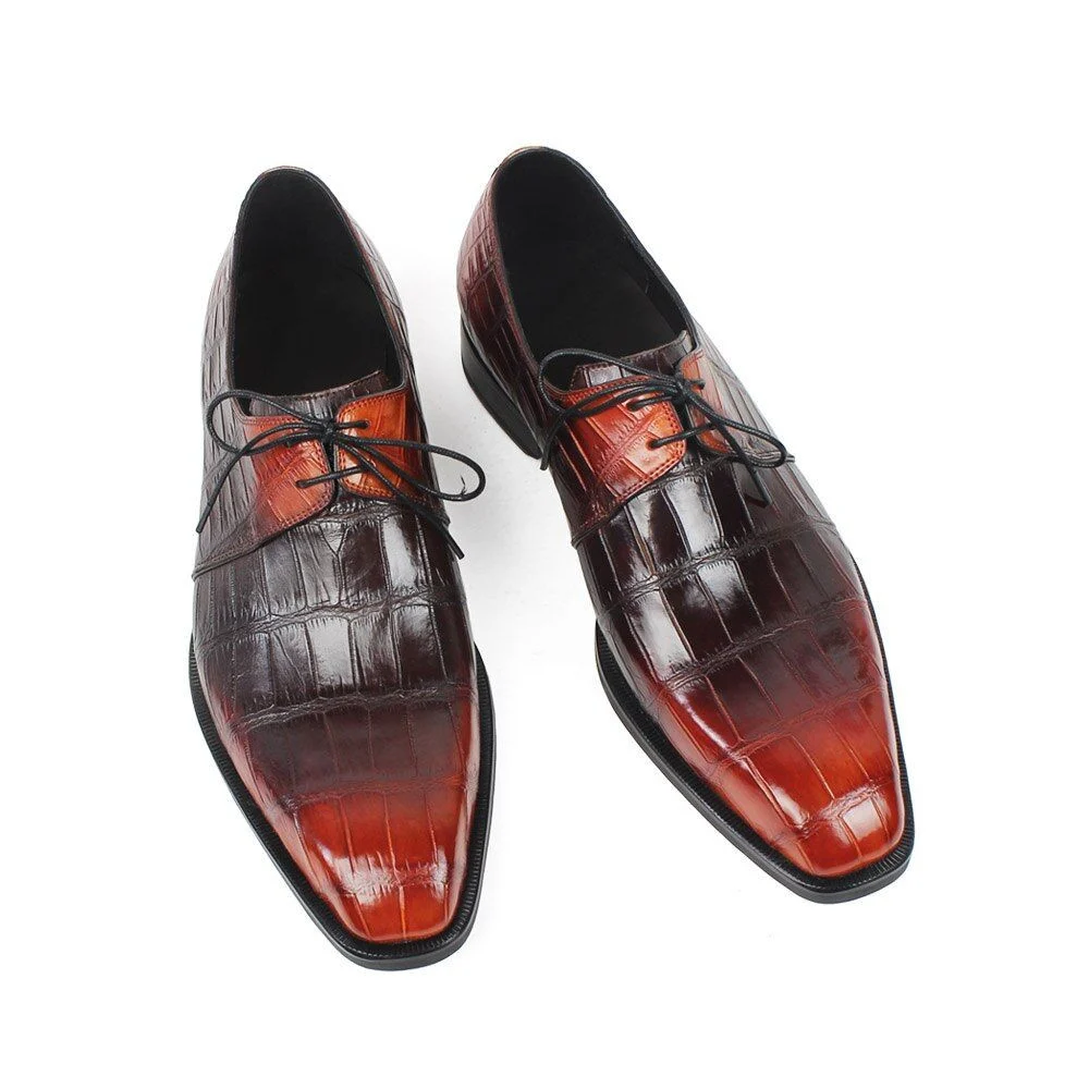 Men’s Classic Patina Crocodile Leather Derby Shoes – Genuine Leather Formal Dress Shoes - Image 4