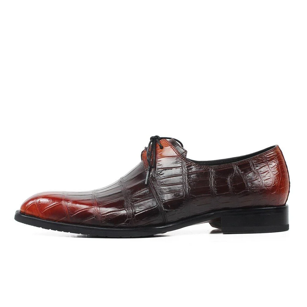 Men’s Classic Patina Crocodile Leather Derby Shoes – Genuine Leather Formal Dress Shoes - Image 2