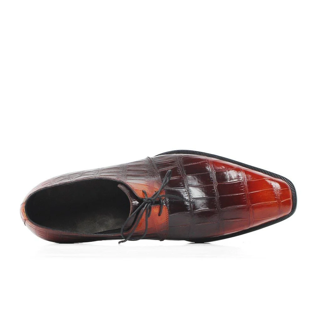 Men’s Classic Patina Crocodile Leather Derby Shoes – Genuine Leather Formal Dress Shoes - Image 6