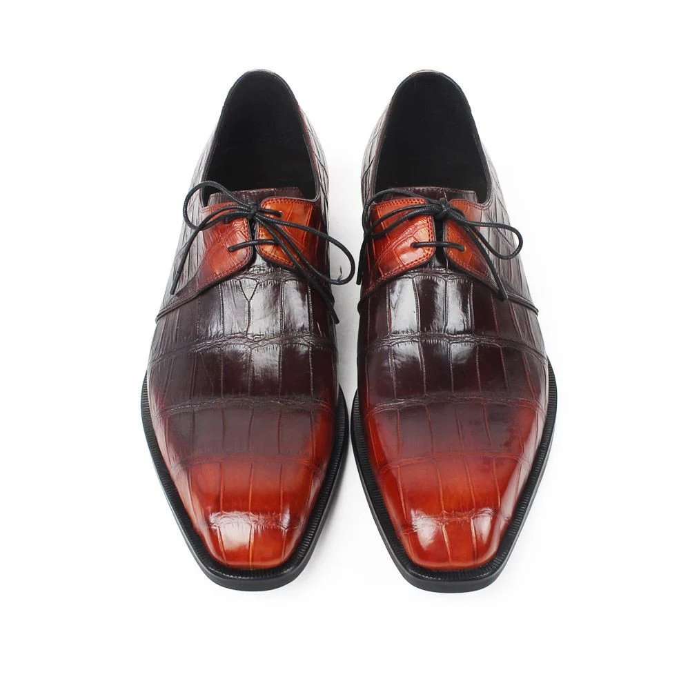 Men’s Classic Patina Crocodile Leather Derby Shoes – Genuine Leather Formal Dress Shoes - Image 3