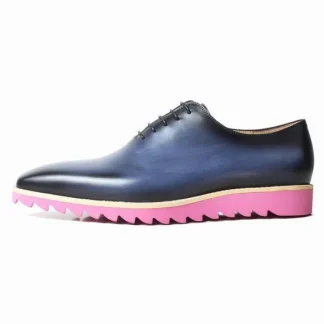 Handmade Blue Patina Leather Sneakers - Men's Square Toe Dress Oxford Shoes