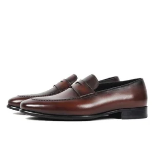 Handmade Vintage Italian Penny Loafers - Genuine Cow Leather Patina Wedding Shoes