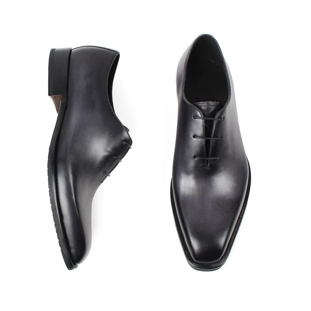 Men’s Handmade Gray Patina Wholecut Oxford Shoes - Genuine Leather Blake Stitch Dress Shoes - Image 3