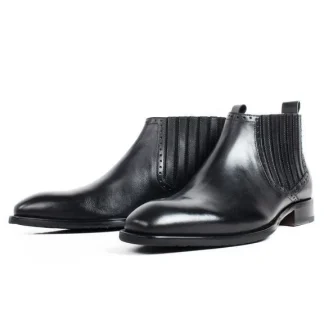 Men’s Black Suede Ankle Motorcycle Boots - Genuine Calf Leather Patina Custom Shoes