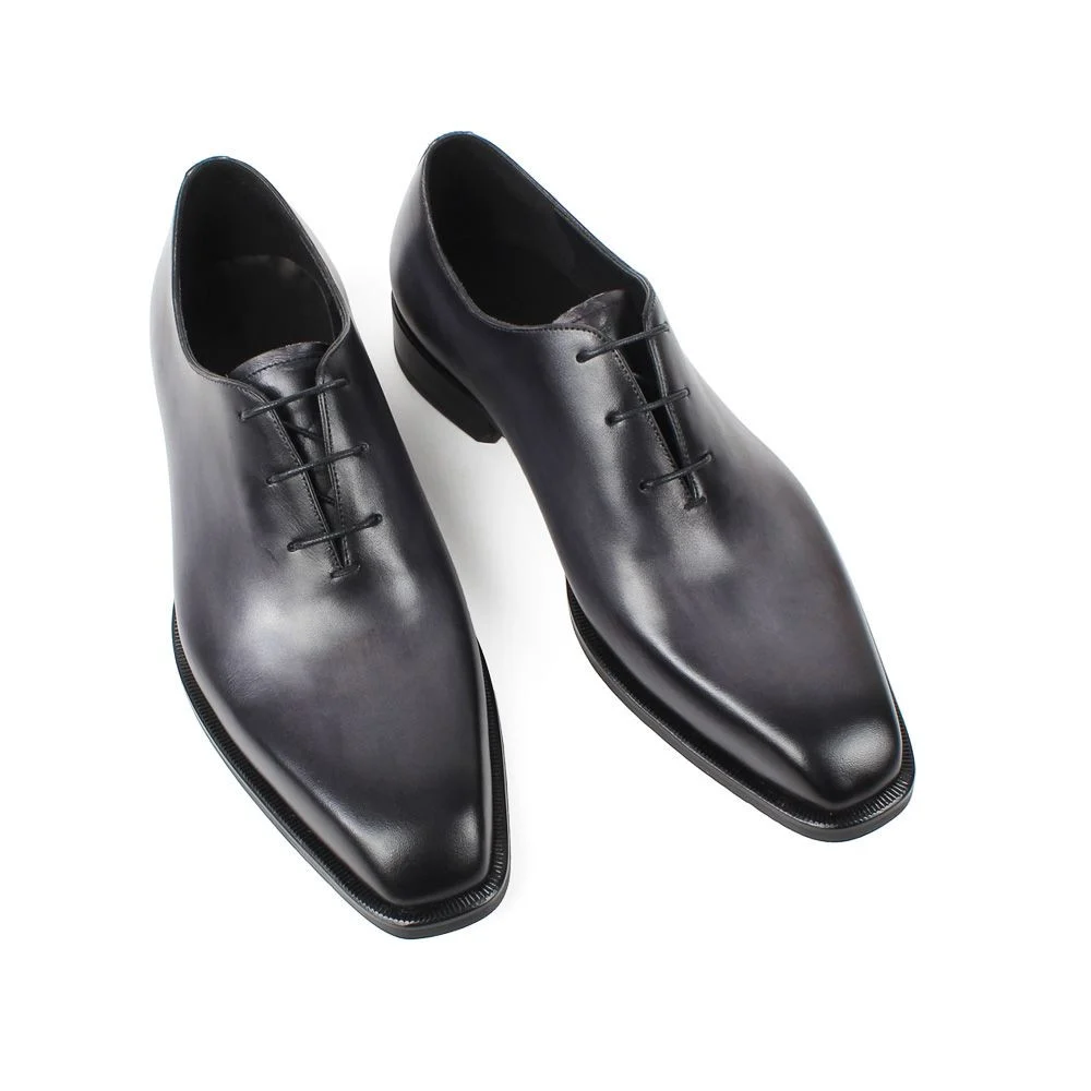 Men’s Handmade Gray Patina Wholecut Oxford Shoes - Genuine Leather Blake Stitch Dress Shoes - Image 2