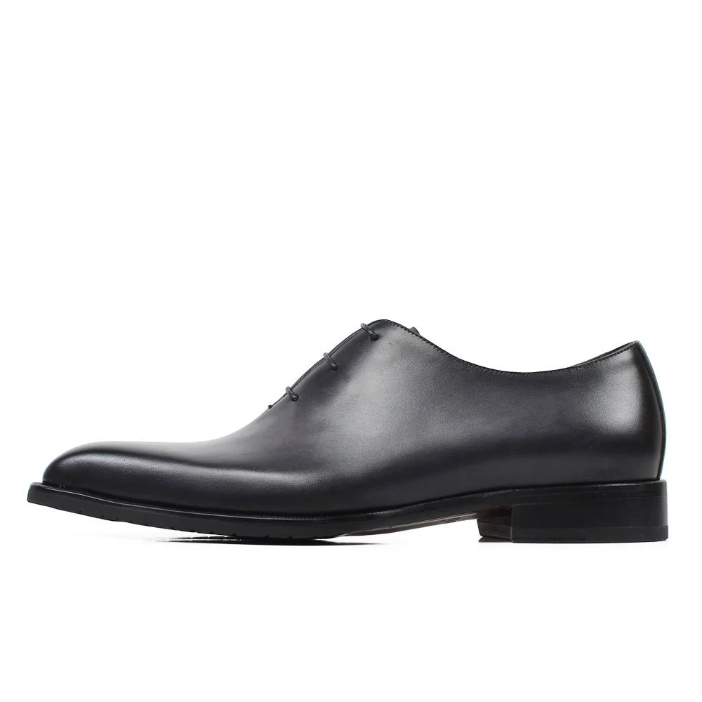 Men’s Handmade Gray Patina Wholecut Oxford Shoes - Genuine Leather Blake Stitch Dress Shoes - Image 4