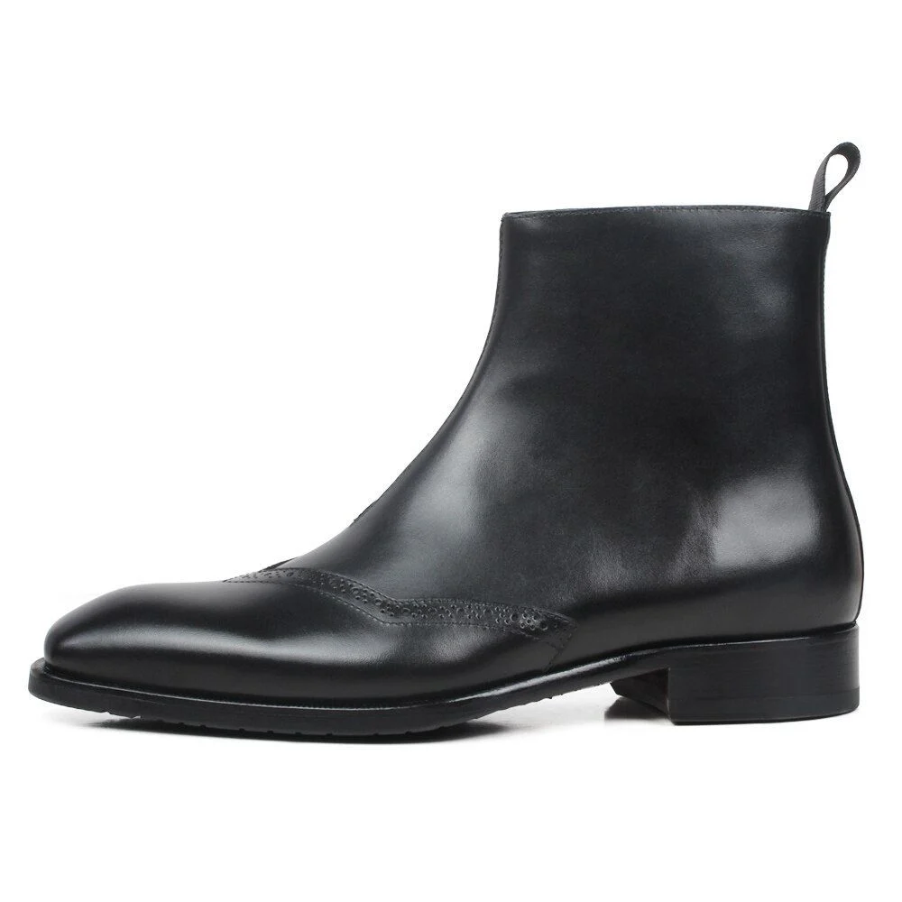Handmade Patina Blake Brogue Calf Leather Ankle Boots - Luxury Square Toe Boots for Men - Image 4