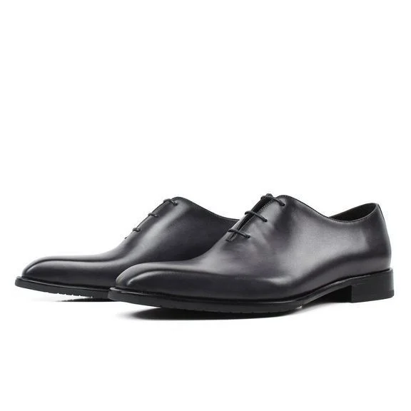 Men’s Handmade Gray Patina Wholecut Oxford Shoes - Genuine Leather Blake Stitch Dress Shoes