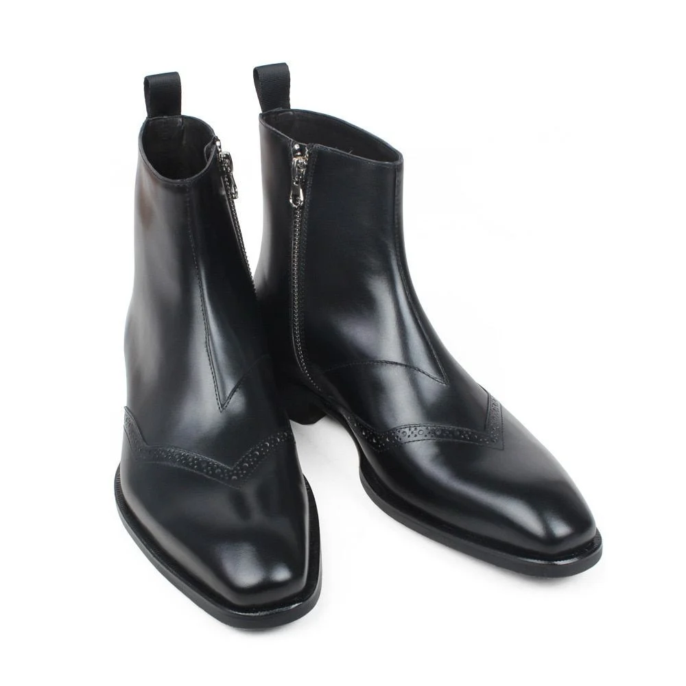 Handmade Patina Blake Brogue Calf Leather Ankle Boots - Luxury Square Toe Boots for Men - Image 7