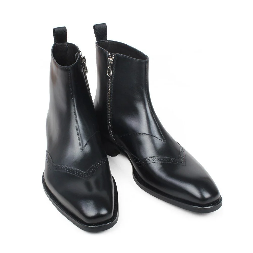 Handmade Patina Blake Brogue Calf Leather Ankle Boots - Luxury Square Toe Boots for Men - Image 2
