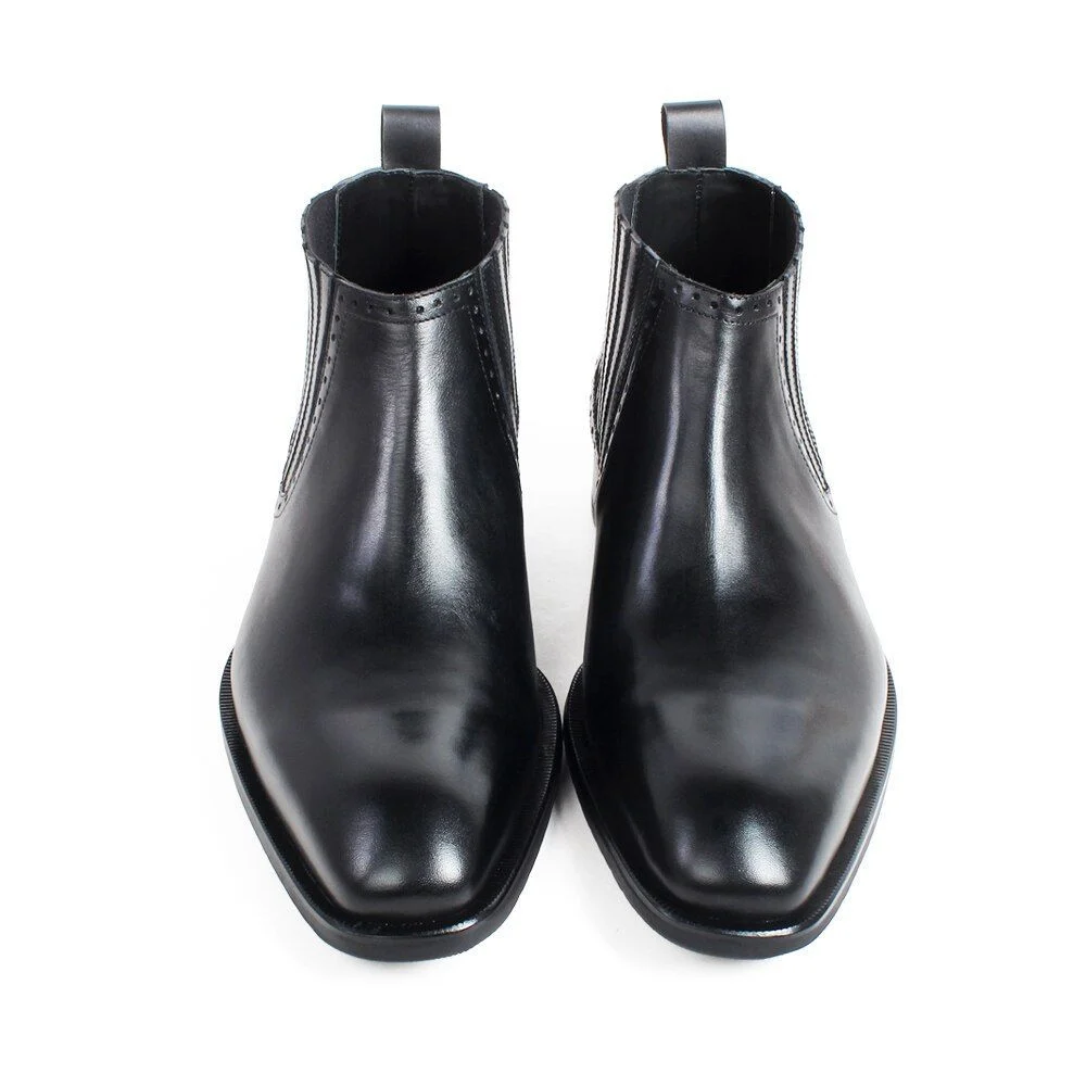 Men’s Black Suede Ankle Motorcycle Boots - Genuine Calf Leather Patina Custom Shoes - Image 2