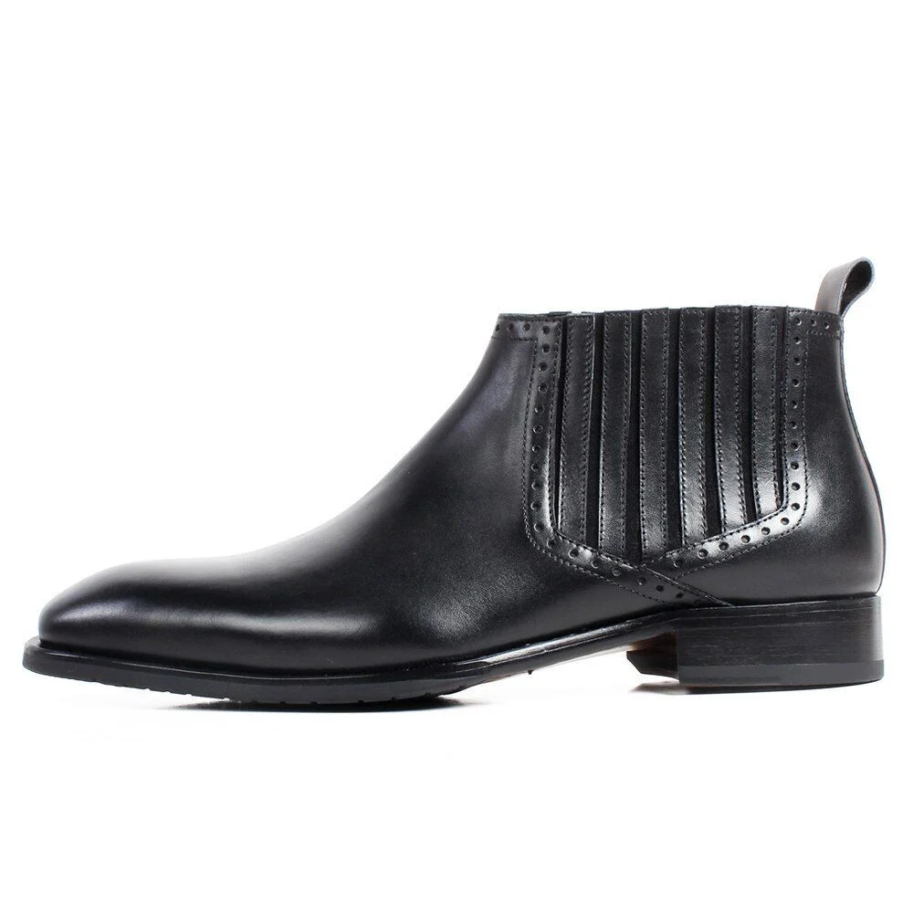 Men’s Black Suede Ankle Motorcycle Boots - Genuine Calf Leather Patina Custom Shoes - Image 3