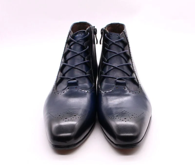 Men’s Genuine Leather Patina Boots - High Top Zip Lace-Up Dress Shoes - Image 7
