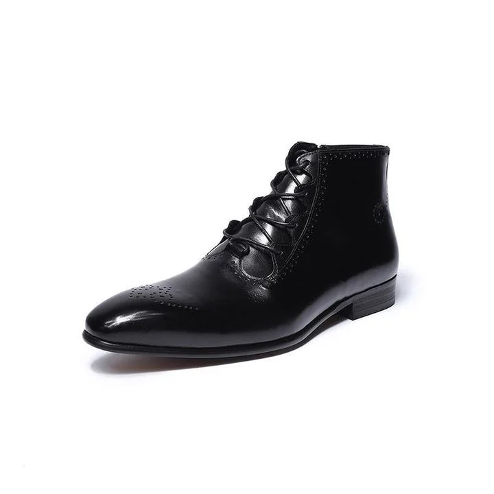 Men’s Genuine Leather Patina Boots - High Top Zip Lace-Up Dress Shoes - Image 6