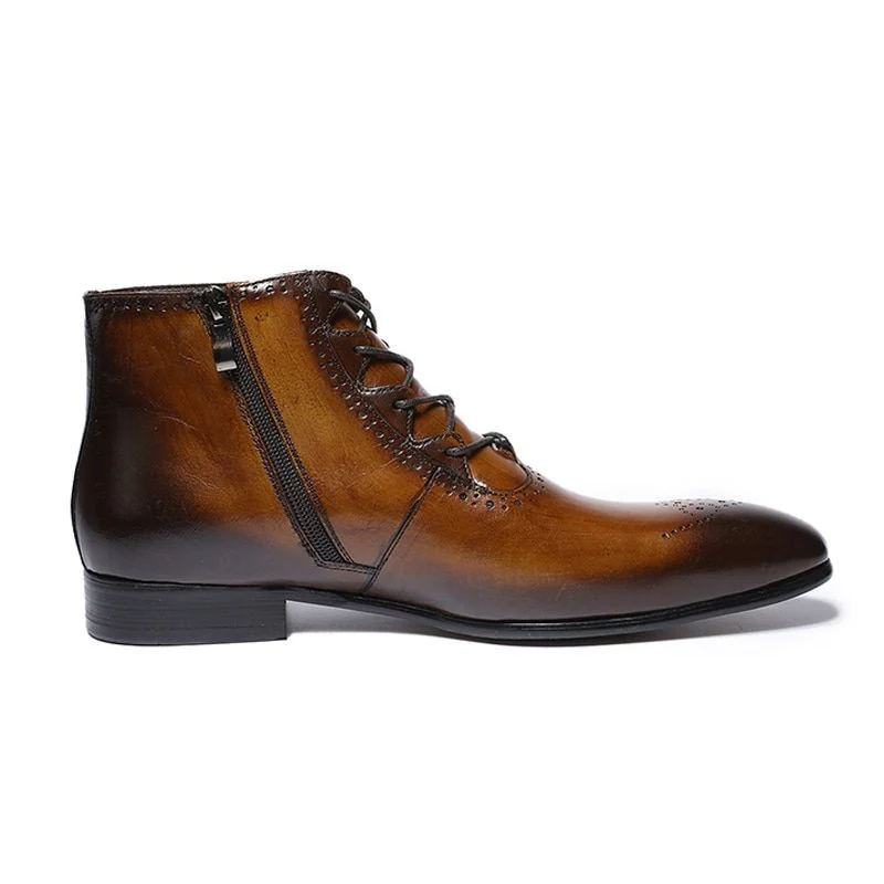 Men’s Genuine Leather Patina Boots - High Top Zip Lace-Up Dress Shoes - Image 3