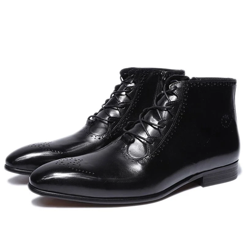 Men’s Genuine Leather Patina Boots - High Top Zip Lace-Up Dress Shoes - Image 8
