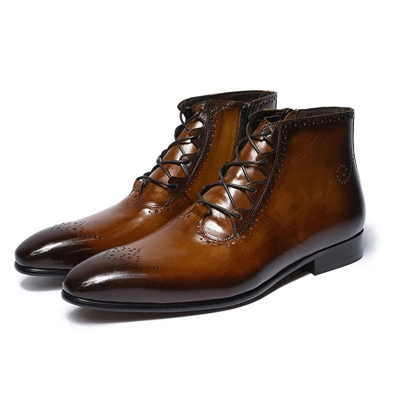 Men’s Genuine Leather Patina Boots - High Top Zip Lace-Up Dress Shoes - Image 10