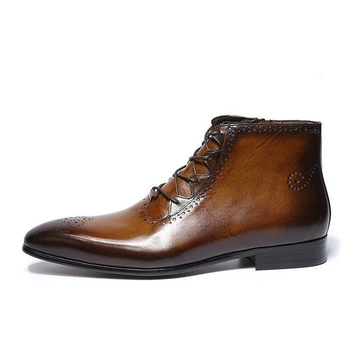Men’s Genuine Leather Patina Boots - High Top Zip Lace-Up Dress Shoes - Image 2